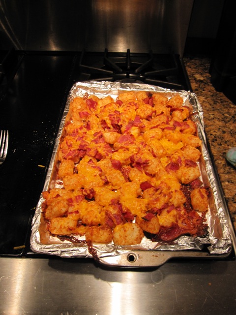 some tater tots that I made with bacon and cheese